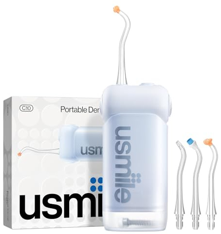 usmile C10 Tragbare Munddusche – 95 Tage Akkulaufzeit, 4 Reinigungsmodi, 180 ml Tank, IPX7 Wasserdicht, Ideal für Reisen, Zahnspangen, Implantate & Empfindliches Zahnfleisch (Blau)