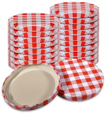 Oputec 20 x Schraubdeckel TO 82 Rot-Weiß kariert – Ersatzdeckel für Einmachgläser | Twist Off Deckel, luftdicht & lebensmittelecht | Einmachdeckel für Marmelade, Einkochen & Vorrat | Made in EU