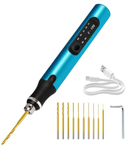3-Speed Electric Mini Drill Pen Rechargeable DIY Electrical Hand with 10 Small Drill Bits Electric Engraving Tool Kit for Wood Resin Keychain Pendant Earring Jewelry Making Stone Plastic