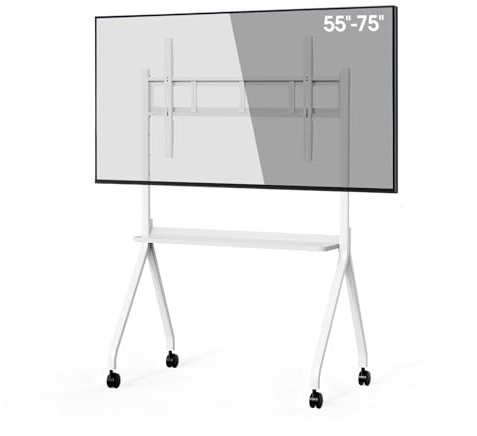 Tancovili Mobile Stand for 43- 75'' Smart Board, Heavy Duty Rolling TV Stand with Locable Wheels, Height Adjustable Holds up to 300lbs, Whiteboard Portable Cart on Wheels