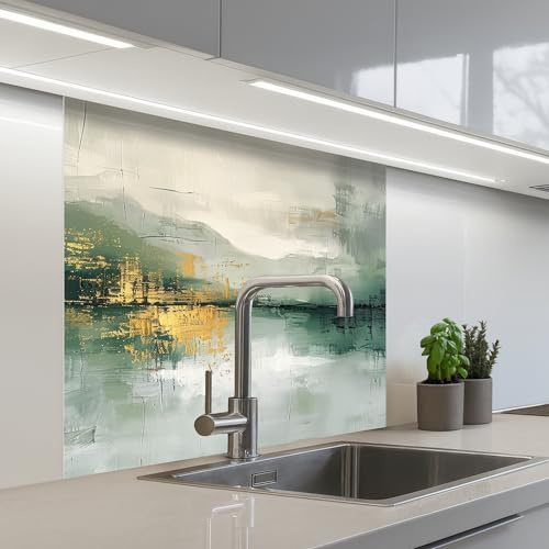 KitchenYeah© Splashback for Kitchen self-Adhesive Back Splashes Kitchens | 32x32 / 80x80 cm - Splash Guard Decor Watercolor - Gray - Gold - Luxury - Art