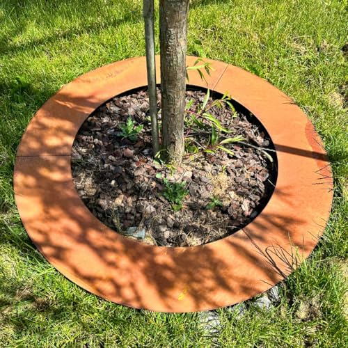 Anneau d'arbre de 60 à 30 cm en acier Corten de 1,5 mm - Bordure de tonte et bordure d'arbre - Bordure de pelouse traversable avec ardillon - 3 pièces - Fabriqué en Allemagne