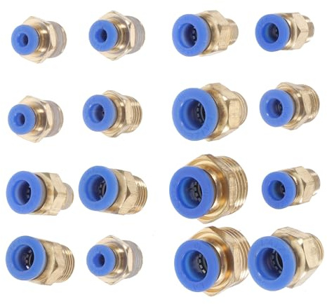 NUOBESTY Raccords Pneumatiques 16 Pièces Connecteurs Rapides pour Tuyaux d'Air -M5 -02 -01 -02 -01 -02 Série 10-02 Série 10-04 Adaptateurs Mâle-Mâle Compatibles Compresseur et Outils
