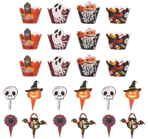 Holibanna 2 Ensembles Halloween avec Garnitures Toile Araignée et Crâne de Muffins Papier à Motifs Citrouille pour Décoration de Fête