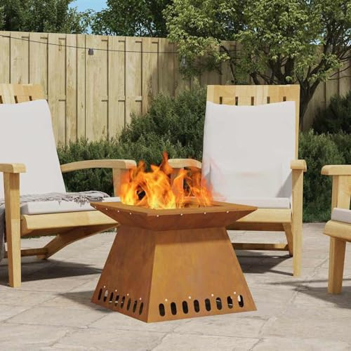 Gecheer Fogata de Acero Oxidado para Exterior, Resistente al Calor, Fácil Mantenimiento, Marrón, 48x48x40 cm Modelo YHSQY-858923ES