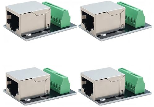 RJ45 Breakout Board 4 Stück - 8-polige Schraubklemme 2,54mm | RJ45 Buchse auf Schraubanschluss mit FR4 Leiterplatte für übersichtliche Netzwerkverkabelung