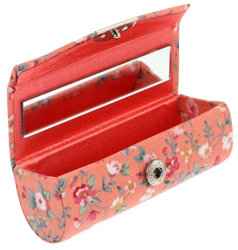 Custodia Rossetto Retrò Ricamata con Specchio Arancia | Fodera in Stoffa, Plastica e Vetro, Motivo Floreale Ricamato, Formato Portatile per Borsa