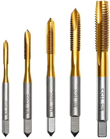 RDTOK Set di 5 filettatrici in titanio HSS M3 M4 M5 M6 M8, per uso manuale e macchina ad alta durezza