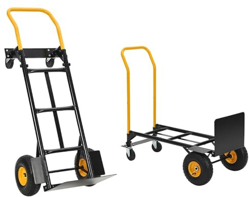 Chariot Pliable à Roulette Diable Plian 2 en 1 Chariot Pliant léger à Plateforme Pliable Max 180 Kg Diable Pliant 4 Pneus Solides Anti Crevaison de Transport Robuste pour Jardin Entrepôt Déménagement