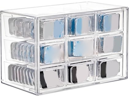 ZJchao Organisateur de Lentilles de 9 Grilles Bo Te de Rangement Transparente en Plastique avec Fixation Murale et Languette de Traction