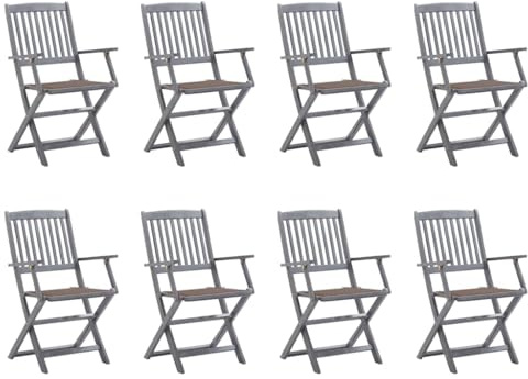 Mhdvray 8er Set Klappbare Gartenstühle mit Sitzkissen, Massives Akazienholz Grau Lasiert, Moderne Essstühle für Garten und Terrasse, Platzsparende Holzstühle inklusive Polster
