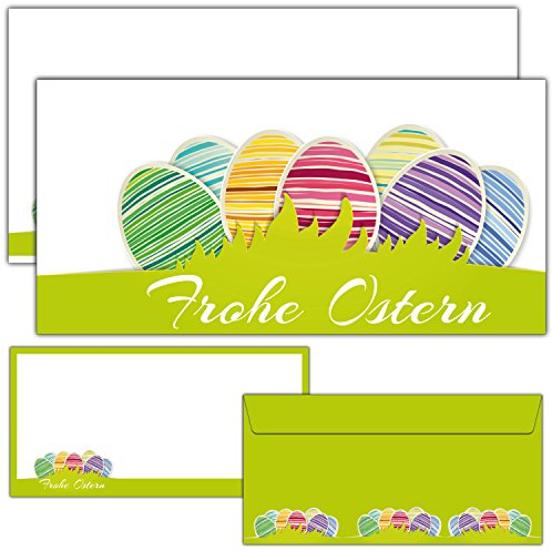 12-er Set FROHE OSTERN Grußkarten inklusive passende Umschläge - die modernen Osterkarten sind als Brief oder Postkarte geeignet - von BREITENWERK®