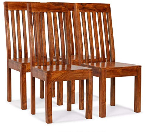 Festnight 4 Stück Esszimmerstühle Essstuhl Set Küchenstühle Stuhl aus Massives Akazienholz mit Sheesham-Finish Holzstuhl 43 x 43 x 104 cm