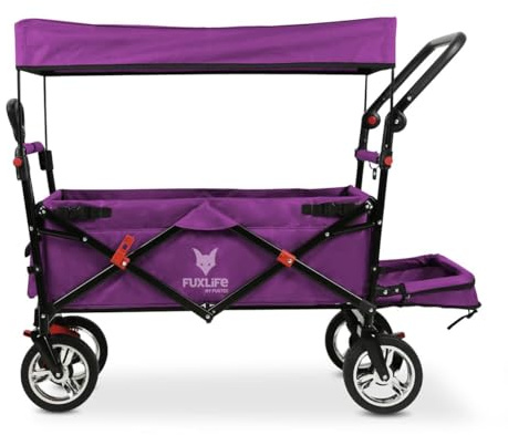 FUXLIFE Handcart FX-CT800 Comfort Plegable - púrpura - Carro de Transporte Infantil con toldo para el Sol - extensión Interior Acolchada - Ruedas robustas - Carro de Mano Plegable Compacto