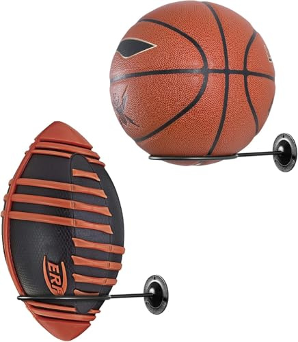 CLISPEED 7.86inch Ballständer Ball Halterung, Wand Ballhalter Basketballhalter Wandhalterung Halter Display Ständer für Basketball Fußball Volleyball Rugby (Schwarz, 2 STÜCKE)