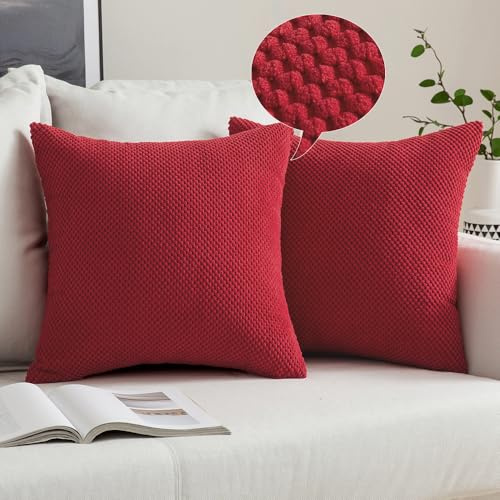 MIULEE Kissenbezug 45x45 Kissenhülle Rot Sofakissen Dekokissen | Dekorative Kissenbezüge Deko Bezug Weich Zierkissen Kissen Körnig für Wohnzimmer Schlafzimmer 2er Set