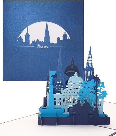 3D Karte „Bern – Panorama mit Berner Münster“, Pop-Up Grußkarte als Souvenir, Reisegutschein, Geschenkgutschein, Karte mit Umschlag, Einladung, Städtetrip