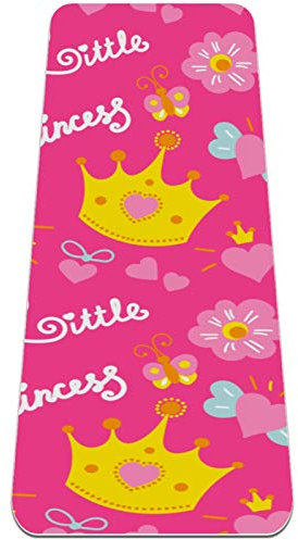 Rutschfeste Yogamatte 1/4 Zoll dick mit Tragegurt für alle Arten von Bewegung, Yoga und Pilates (72 'x 24' x 6 mm dick) Pink Yellow Crown Flowers Little Princess