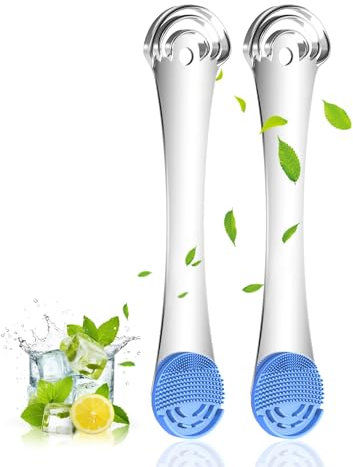 Strumento per la Pulizia del Raschietto per Lingua 2 in 1 con Spazzola in Silicone, 100% Acciaio Inossidabile, Facile da Usare e da Pulire, 2 Piece