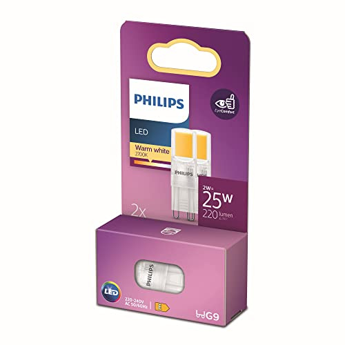 PHILIPS LED Standard Brenner, Ersatz für 25W Halogen, G9 Sockel, warmweißes Licht 2700K, 2er Pack, alte Generation, Weiß