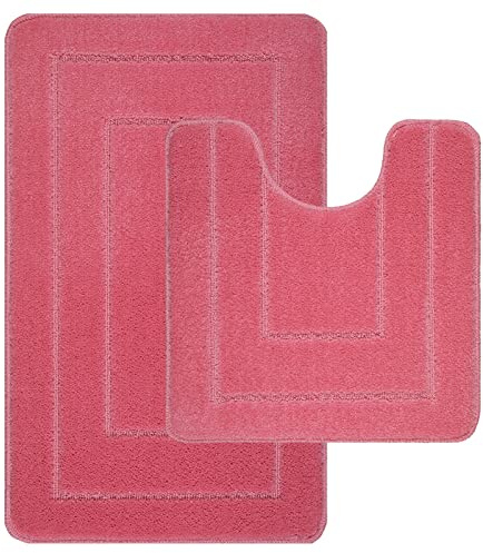 Lifestyle comfort ltd Ichra rutschfeste Badematte, extra weich, wasserabsorbierend, 100 % Polypropylen, waschbar, WC-Vorleger, Duschvorleger, Badezimmerteppich für Toilette, 2 Stück, Rosa