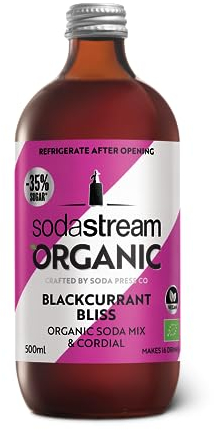 SodaStream Flavours Organic Blackcurrant Drink Mix, Fizzy Drink Maker Concentrate, Aspartame Free SodaStream Syrup, Vegan Sparkling Water Flavouring, Low Sugar Fizzy blackcurrant - 1x 500ml Bottle