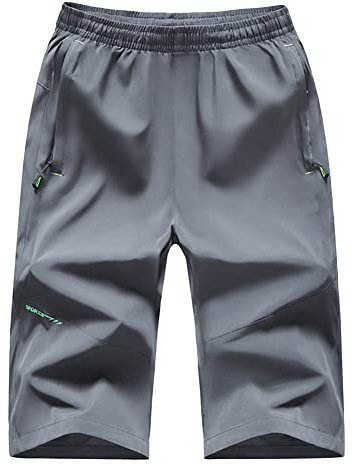 Herr korta byxor lättviktiga, snabbtorkande sportshorts, löpning, jogging fitness plus storlek 3/4 korta byxor, strandbyxor, promenader, klättring, vandring, promenad, Färg: grå, 4XL