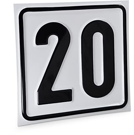 Betriebsausstattung24 Hausnummernschild Nr. 20 - Größe: 10 x 10 cm - Aluminiumschild - Farbe: weis/schwarz - Moderne Hausnummer- oder Parkplatzkennzeichnung