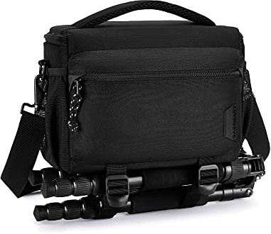 BAGSMART Small Camera Sling Bag for Photographers, Compact Camera Shoulder Bags for DSLR/SLR/Mirrorless Cameras, Waterproof Crossbody Camera Case with Tripod Holder, Black