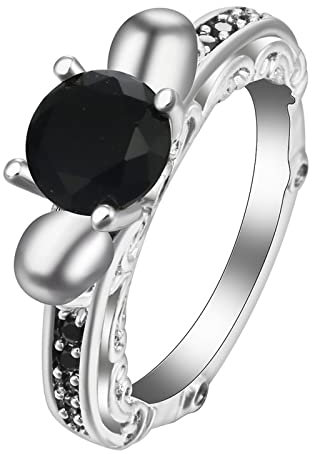 Stfery Wedding Ring Decoration, Damenring 62 Silber Rund Schwarz Zirkonia Modeschmuck Cocktail Party Elegant Hochzeit Geschenke