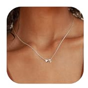 Chriscoco Kette mit Buchstabe 𝐒𝐢𝐥𝐛𝐞𝐫 𝟗𝟐𝟓 Halskette mit Buchstaben Gold/Silber Kette Damen Hypoallergene Herzkette Anfangsbuchstaben Silberkette damen - Mit Schmuckschatulle