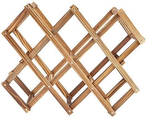 Weinregal Holz Klappbar, Faltbar Getränkeregal Holz, Zusammenklappbarer Flaschenhalter aus Holz für Wein und Bierflaschen, dekorativer Flaschenhalter für Küche und Bar (10 Flaschen)