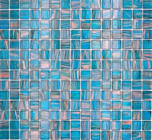 Glasmosaik Mosaikfliese Türkis Blau Perlenzian Kupfer changierend Wand Fliesenspiegel Küche Dusche