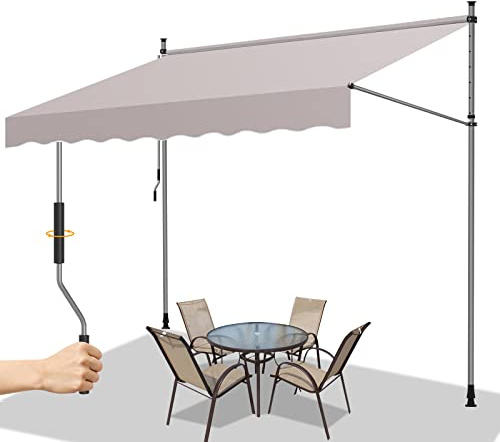 Gimisgu Klemmmarkise Markise, Einziehbar Manuell Sonnenschutz Balkon Ohne Bohren, mit Handkurbel Balkon, UV-beständig, Sonnenschutz Wasserdicht, Höhenverstellbar, 300x120cm Beige