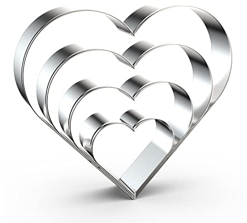 Heart Cookie Cutter Set Large/Small/Mini - 5 Inch, 4 Inch, 3 Inch, 2 Inch - 4 Piece Valentine's Heart Shaped Cookie Cutters Shapes Biscuit Molds for Baking - Stainless Steel