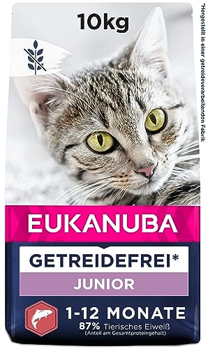 Eukanuba Junior kattmat torr spannmålsfri – premium torrfoder med mycket lax för kattungar, 10 kg