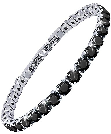JEROOT Magnetisches Tennis Armband für Damen, Schwarz Titanium Steel Abnehmen Armband, 2mm 5A+ Kubischer Zirkonia, Verstellbar - Modeschmuck Geschenk