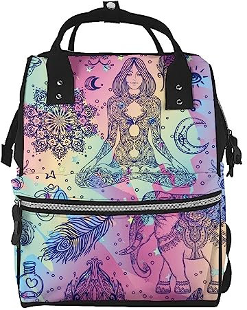 ARCOFF Bunte Regenbogen Ornamental Boho Stil Elefant Frau und Feder Windel Tasche Windel Rucksack für Frauen Männer Mode Reisetaschen Casual Daypacks Rucksack, mehrfarbig, One size