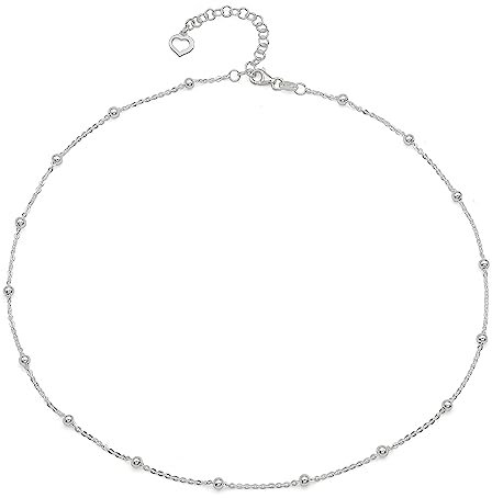 AKA Gioielli® - Collier Ras de cou Femme en Argent 925 Sterling - Chaîne avec Boules - Longueur réglable