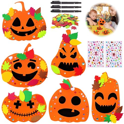 67 Stück Halloween Bastelsets Kinder, Halloween Kürbis Dekorationen, Herbst Basteln für Kinder, Halloween Gesichtsaufkleber Strasssteinen Aufkleber, DIY Bastelsets für Schüler Schulaktivitäten