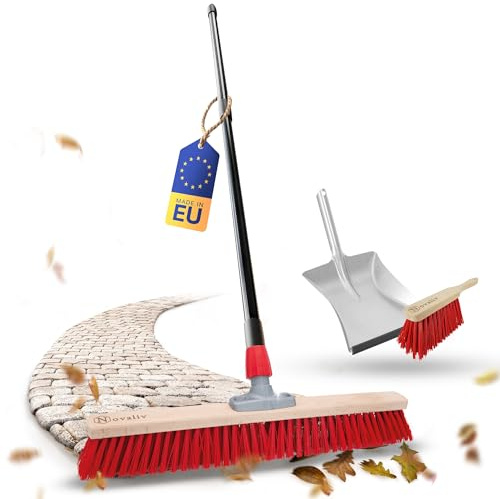 Novaliv Straßenbesen mit Teleskopstiel 60 cm Kehrblech mit Düllgriff und Handfeger Elaston rot Besen mit Stiel ausziehbar I Industriebesen Kehrbesen Gartenbesen Hofbesen