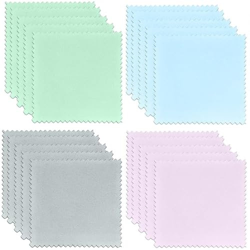 Lmogwl 20 pièces Chiffon de nettoyage pour bijoux en argent, chiffon de polissage réutilisable, chiffon doux, pour bijoux en or, Perles, argent, bijoux en platine, etc., 4 couleurs (8 x 8 cm)