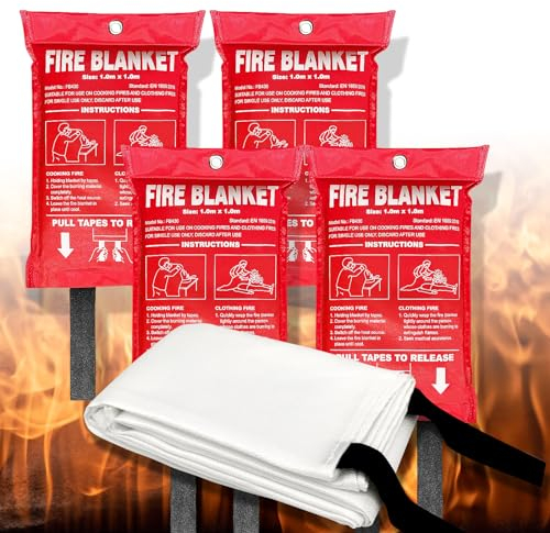 Andyssey Fire Blanket 100 x 100 cm Fire Blanket DIN EN 1869:2019 Fire Protection Blanket Pack of 4
