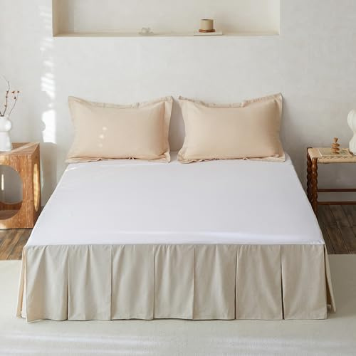 BISELINA French Linen Pleated Bed Skirt, 18 Tailored Draped Natural Linen-Cotton Blend Basic Dust Border Soft Comfort Farmhouse Bedding (18 Queen, Linen)