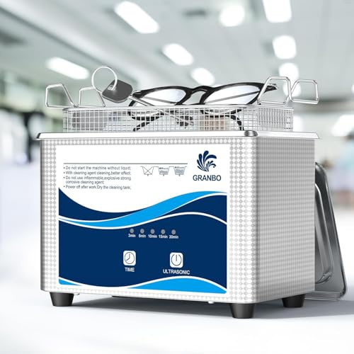 Granbo Ultrasonic Jewelry Cleaner, 1L 35W 40kHz with Degassing Timer, Ultrasonic Dental Cleaner for Glasses, Rings, Coins and More
