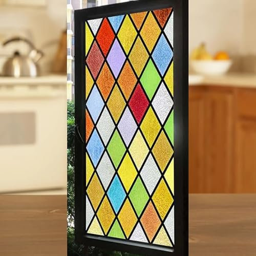 Sichtschutzfolie 3D Fensterfolie Glasdekorfolie PVC für Badezimmer Kinderzimmer Küche,Schlafzimmer Wohnzimmer Esszimmer Büro Hotels Klassenzimmer 44.5cmx300cmPolychromatisch