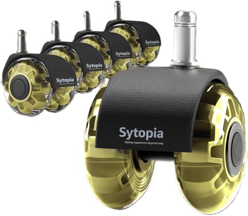 Sytopia Lot de 5 roulettes pour chaise de bureau, 11 x 22 mm, super silencieuses et douces, pour sols durs, parquet, tapis, stratifié, pas besoin de tapis de protection de sol (jaune, pas pour 1KEA 10