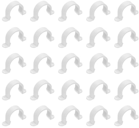 QUARKZMAN 30 Stück PVC-Rohrschellen, 40 mm (1-4/7) 2 Löchern | Kunststoff-Kabelkanalhalterung mit PVC-Rohrhalterung für PVC-Rohr, Kabel und Leitungen, Weiß