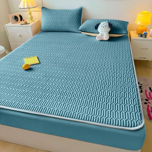FOREPOTY Boxspringbett oder Topper,Sommer Coole Latex-Bettwäsche, Matratzenschoner Mit Cartoon-Aufdruck Für Kinderzimmer, Bettbezug Für Kinderzimmer,Blau,120 * 200cm (1 Stück)