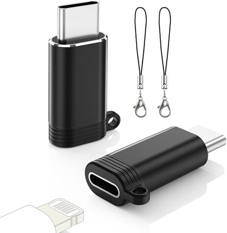 MoKo Adattatore da Lightning Femmina a USB C Maschio 2 Pezzi, Adattatore iPhone a USB C per iPhone 15/16 Pro/16 Pro Max/16 Plus, iPad Air, per Ricarica, Non per Auricolari/Audio/OTG, Nero